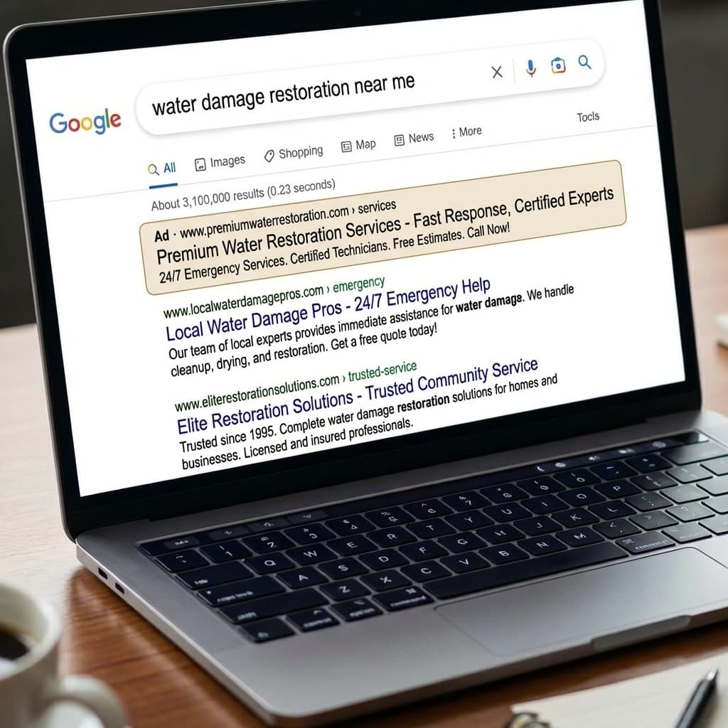 Google search results showing restoration website ranking #1