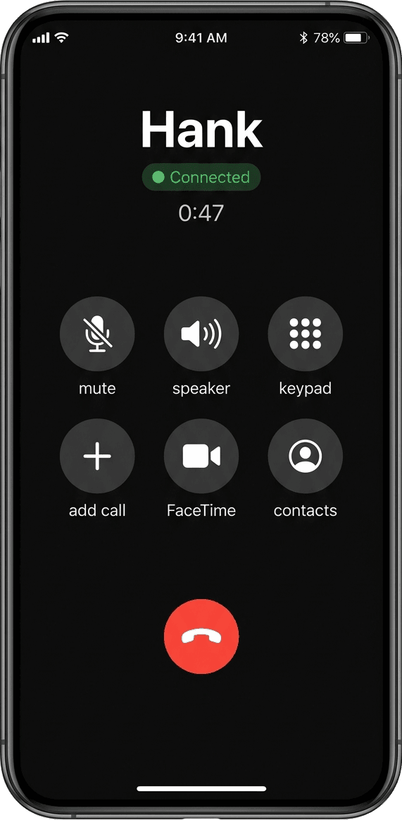 Phone call with Hank in progress