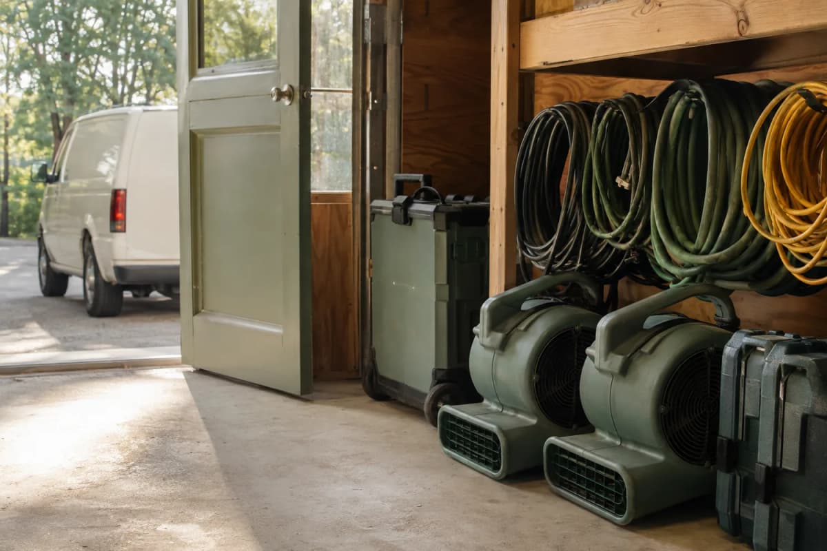 Green restoration drying machines organized in a workshop